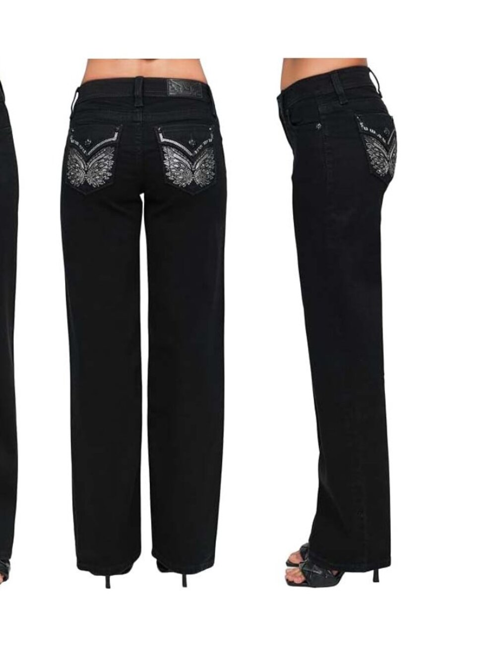 NWT Miss Me Women's Silver Butterfly Wings Faux Flap Pockets Wide Leg 24 X 30 - Picture 6 of 12